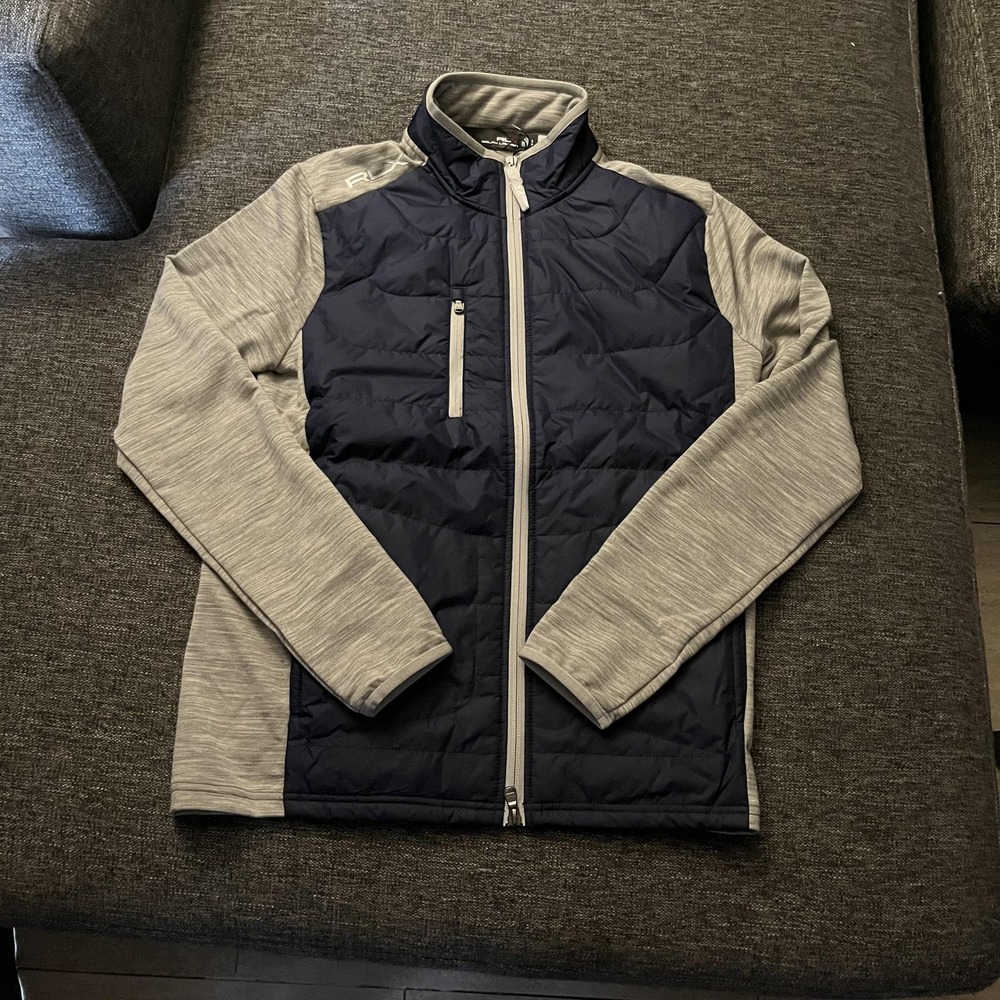RLX Ralph Lauren Jacket Mens Small Gray Navy Quilted Insulated Golf Full Zip